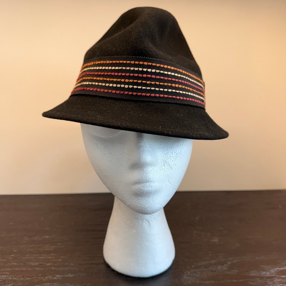 Stetson Minot Black Wool Felt Fedora Hat Asahi Guard Striped Band Mens Size M
